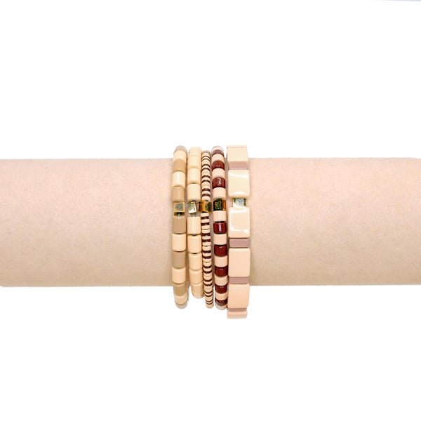 Set 5 Bracciali Smaltato Mix Avana - Beige - Rosso